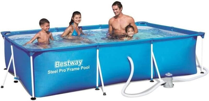 BESTWAY 56411 - Piscina Desmontable Tubular Infantil Deluxe Splash Frame Pool Azul 300x201x66 cm con Depuradora de cartucho de 1.249 litros/hora con Válvula de Drenaje