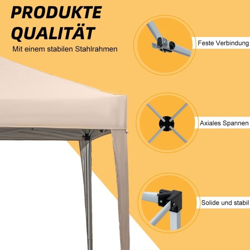 Mingone Carpa Plegable de 2x2 m para Acampar Pabellón de Jardín Protección UV Cenador Regulable en Altura para Exteriores, Fabricado en Tela Oxford, Beige con Bolsa - Imagen 5