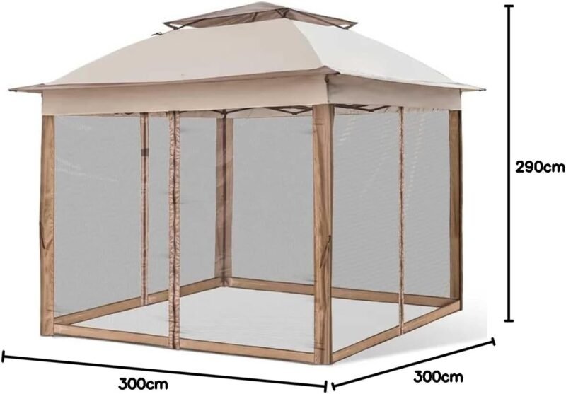 BAKAJI Gazebo de 3 x 3 Metros Plegable con mosquiteras de Tela de poliéster Impermeable, Estructura de Metal Plegable para acordeón, Carpa portátil, Feria, Mercado de jardín, Exterior, Funda Beige - Imagen 9