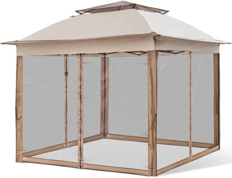 BAKAJI Gazebo de 3 x 3 Metros Plegable con mosquiteras de Tela de poliéster Impermeable, Estructura de Metal Plegable para acordeón, Carpa portátil, Feria, Mercado de jardín, Exterior, Funda Beige - Imagen 2