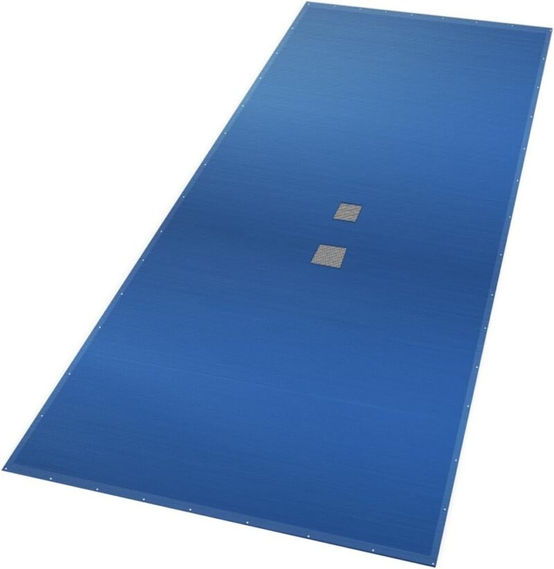 VOUNOT Lona para Piscina Rectangular 14 x 8 m, Cubierta Protectora PE de 160 g/m² con Red Central de Drenaje, Funda de Piscinas Anti-UV con Ojales Cada 100 cm, Azul-Gris