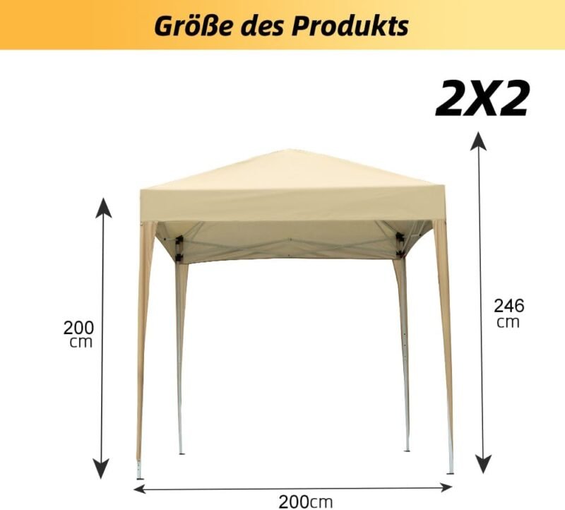 Mingone Carpa plegable resistente al agua de 2 x 2 m, para fiestas, plegable, para jardín, tienda de campaña para jardín, tienda de campaña para cerveza, estable, protección UV 50+(beige, sin 4 - Imagen 5