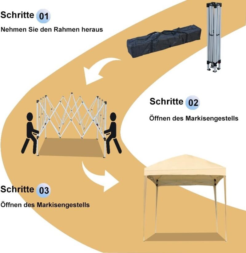 Mingone Carpa plegable resistente al agua de 2 x 2 m, para fiestas, plegable, para jardín, tienda de campaña para jardín, tienda de campaña para cerveza, estable, protección UV 50+(beige, sin 4 - Imagen 3