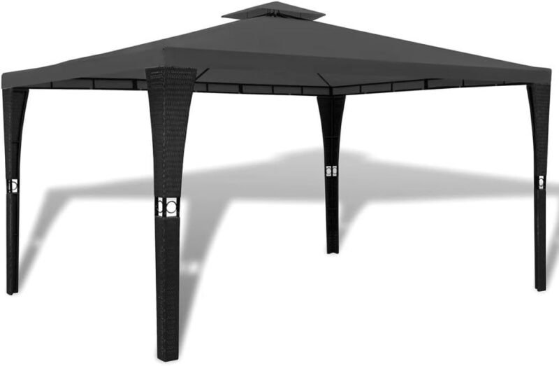 Cenador de polirratán con Techo Gris Oscuro 3 x 4 m Cenador de jardín Plegable