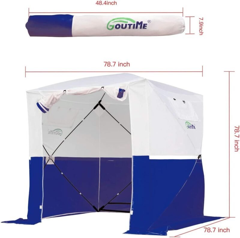 Goutime Cenador para Patio,2x2m Impermeable Plegable Camping Barnum,Carpa de Actividades Multifuncional,Carpa de Camping,Tienda de Viaje Plegable,Carpas de Pesca,Carpas de Trabajo (Blanco y Azul) - Imagen 2