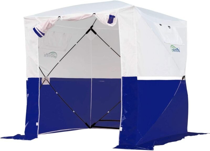 Goutime Cenador para Patio,2x2m Impermeable Plegable Camping Barnum,Carpa de Actividades Multifuncional,Carpa de Camping,Tienda de Viaje Plegable,Carpas de Pesca,Carpas de Trabajo (Blanco y Azul)
