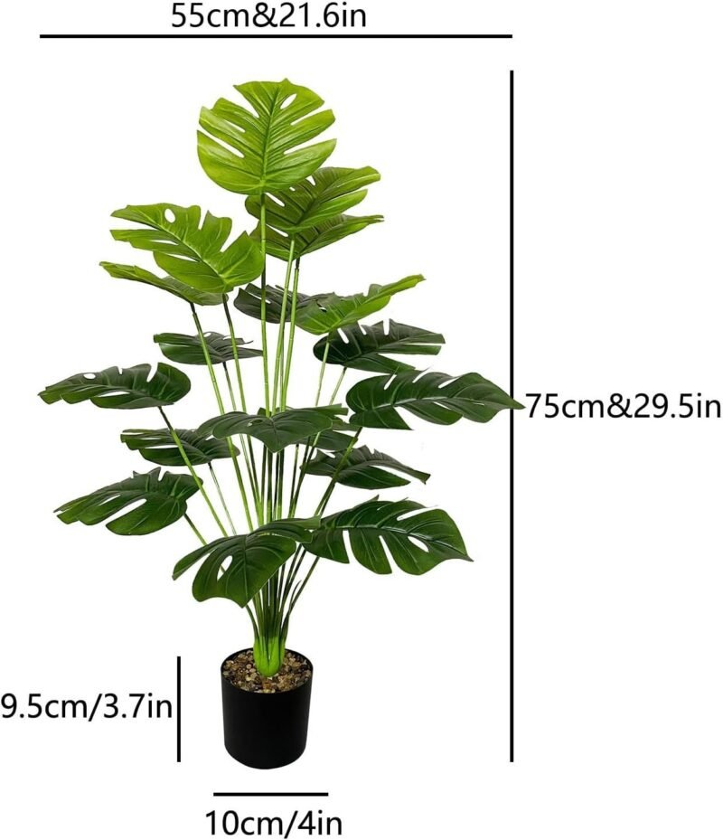 AIVORIUY Planta Artificial con Maceta Areca Palmera Grande Arbol Artificial Plastico Interior y Exterior Hogar Oficina Salon Dormitorio Balcón Moderno Decorativas (75cm Verde Palmera Monstera) - Imagen 2