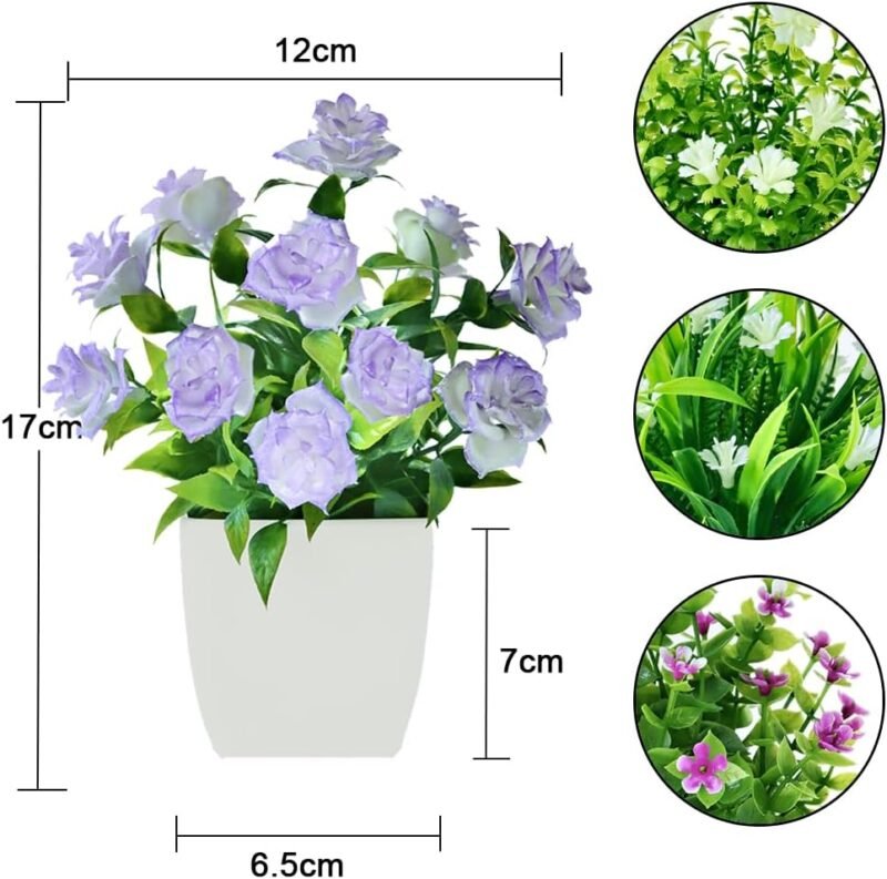 Bafenli 4 Piezas Mini Plantas Artificiales con Macetas Pequeño Plantas Falsas con Flores para Mesa Oficina Mesa Sala Baño Decoración Interior - Imagen 2