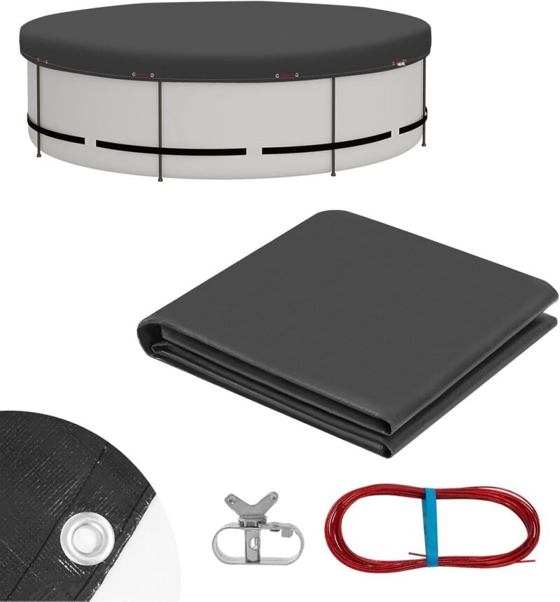 WOLTU Cobertor Piscina Redonda Ø 460 cm, Cubierta para Piscina de Diámetro 390-420 cm, Lona para Piscina Invierno de PE 200g/m², Impermeable y Opaco con Ojas y Cuerda de Fijación, Gris Oscuro