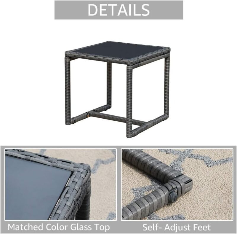 Patiorama 3 Piece Outdoor Patio Furniture Conversation Set, Rattan Chair Set With Coffee Table, For Garden, Balcony, Backyard, Poolside (Dark Grey) - Imagen 7