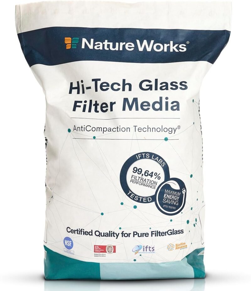 NATURE WORKS Arena de Vidrio Filtrante para Piscina con Poder de Filtración del 99,64%, Reduce el Consumo de Agua y Energía, Fabricado con Vidrio Técnico Virgen para Máxima Higiene - Saco 10kg