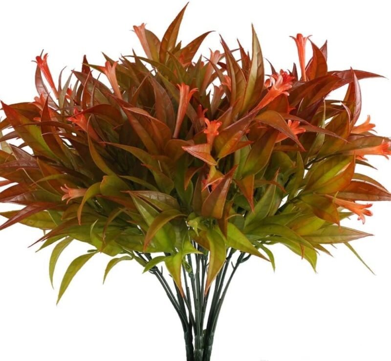GGISUI 4 Piezas Plantas Artificiales Decorativas Flores Artificiales de Plástico Simulación Plantas de Jardin Ramas Artificiales Rojo Arbustos para Exterior Interior Hogar Porche Baño Boda Balcon