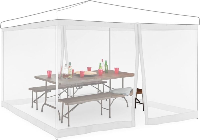 Relaxdays Mosquitera para Carpa, Malla Antimosquitos Cenador 3 x 3 m, 2 Laterales, Red Antiinsectos, Cremallera, Blanco