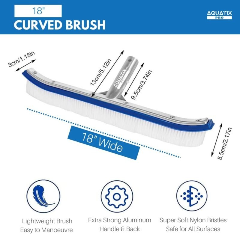 Cabezal de cepillo para piscina Premium, 45 cm, aluminio, cepillo de limpieza por Aquatix Pro con Clips EZ, para paredes, azulejos y suelos, diseño elegante y cerdas resistentes - Imagen 4