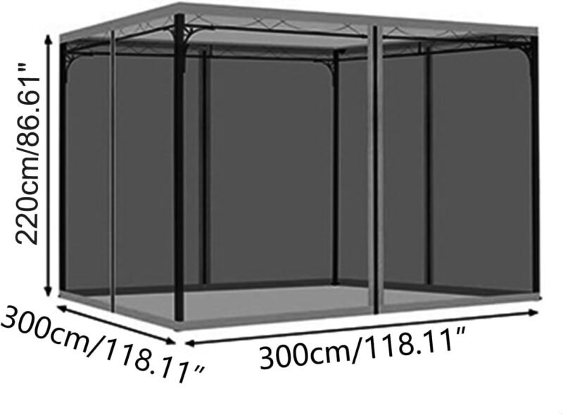 Treesunshine Mosquitera para cenador de 3 x 3 m, cremallera de cuatro vías, mosquitera para cenador de jardín con ganchos, para cenador, terraza, albergue o balcón - Imagen 2
