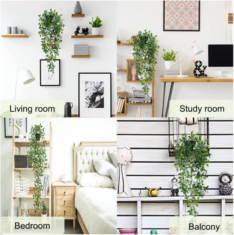 Plantas Artificiales Colgantes con Maceta, 2 Pcs Plantas Artificiales Decorativas, Planta Colgante Plantas, Falsas en Maceta para Estante Interior - Imagen 4