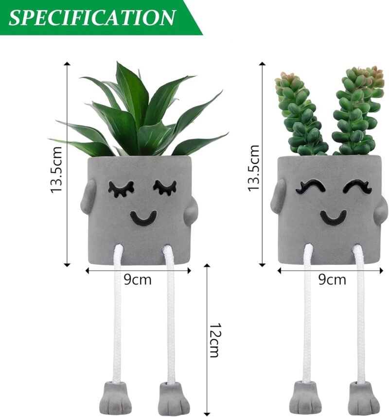 Woltoy 2 Piezas De Plantas Artificiales Decorativas, Plantas Plásticas De Macetas De Cemento, Forma De Patas Colgantes para Caras Sonrientes, para Baño De Sala De Estar De Oficina, Dormitorio - Imagen 2