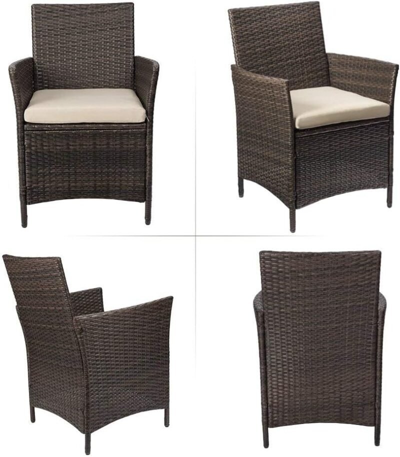 Devoko Patio Porch Furniture Sets 3 Pieces PE Rattan Wicker Chairs with Table Outdoor Garden Furniture Sets (Brown/Beige) - Imagen 3