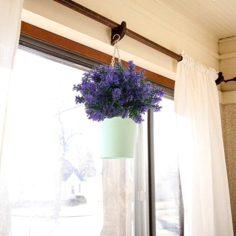 KOSHIFU 4 Piezas Flores Artificiales Exteriores Interiores Púrpura Plantas Artificiales Arbustos 7 Ramas Flores Plástico Decorativas Primavera Verano para Balcón Jardín Cementerio Ventana Hogar Jarrón - Imagen 4