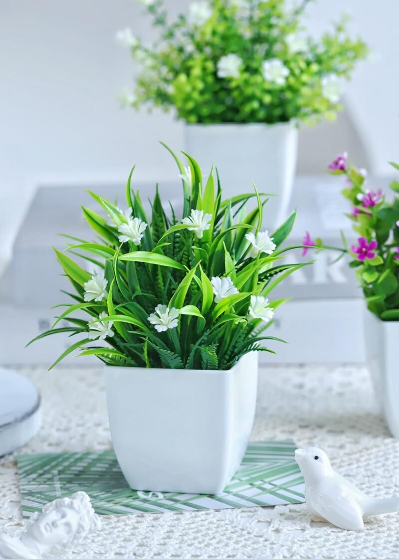 Bafenli 4 Piezas Mini Plantas Artificiales con Macetas Pequeño Plantas Falsas con Flores para Mesa Oficina Mesa Sala Baño Decoración Interior - Imagen 6