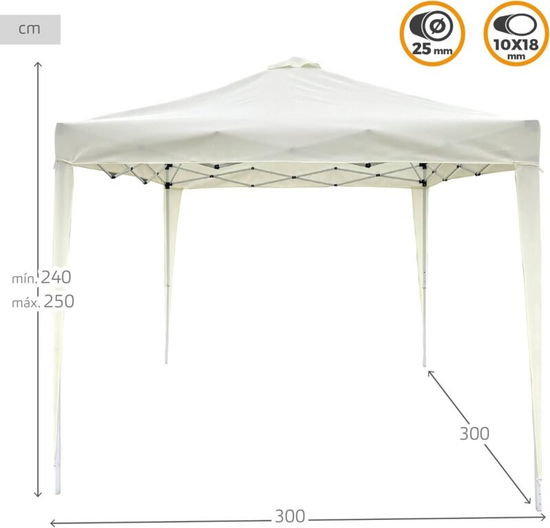 AKTIVE 61055 - Carpa Plegable 3x3 m, Cenador para jardín, 300 240 cm, Color Beige, 150 Gramos, Techo de ventilación, Montaje Minutos, Garden - Imagen 4