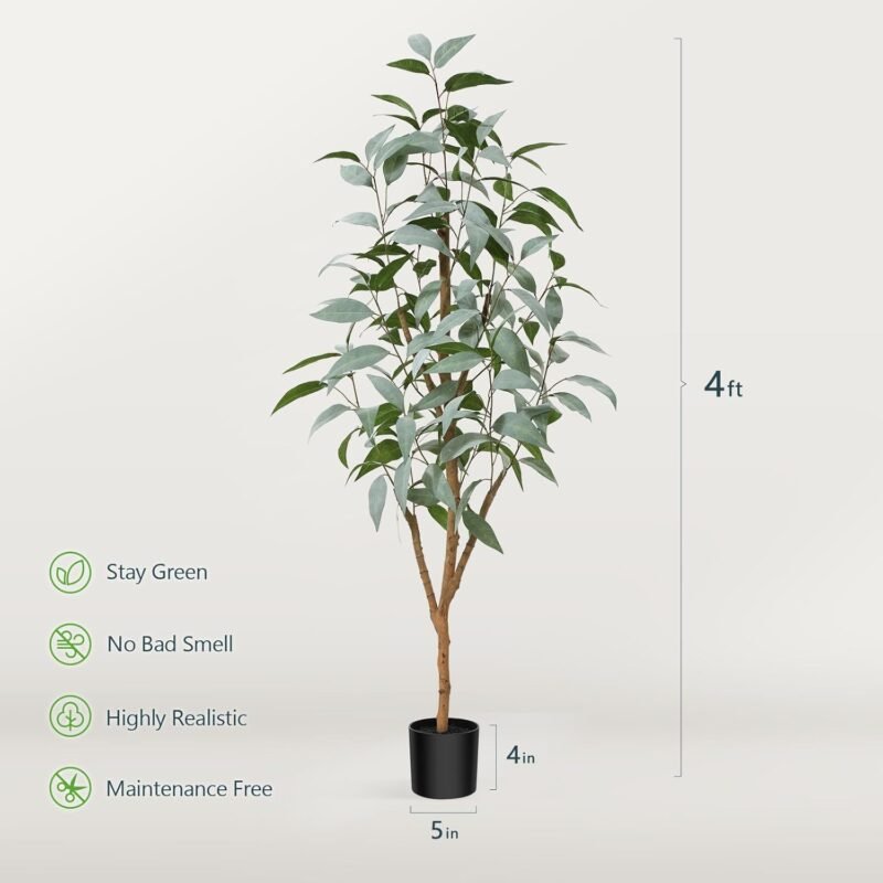 Kazeila Plantas Artificiales Decorativas 120cm Eucalipto Artificial con Troncos Naturales,Planta Artificial Decorativa Grande Ideal para Decoración de hogar(1Pack) - Imagen 6