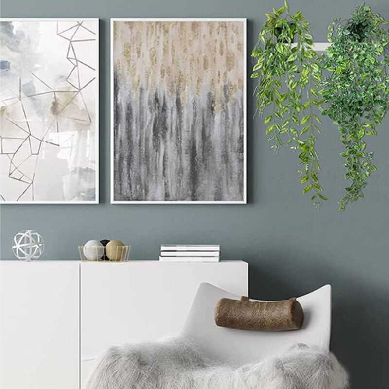 Plantas Artificiales Colgantes con Maceta, 2 Pcs Plantas Artificiales Decorativas, Planta Colgante Plantas, Falsas en Maceta para Estante Interior - Imagen 7