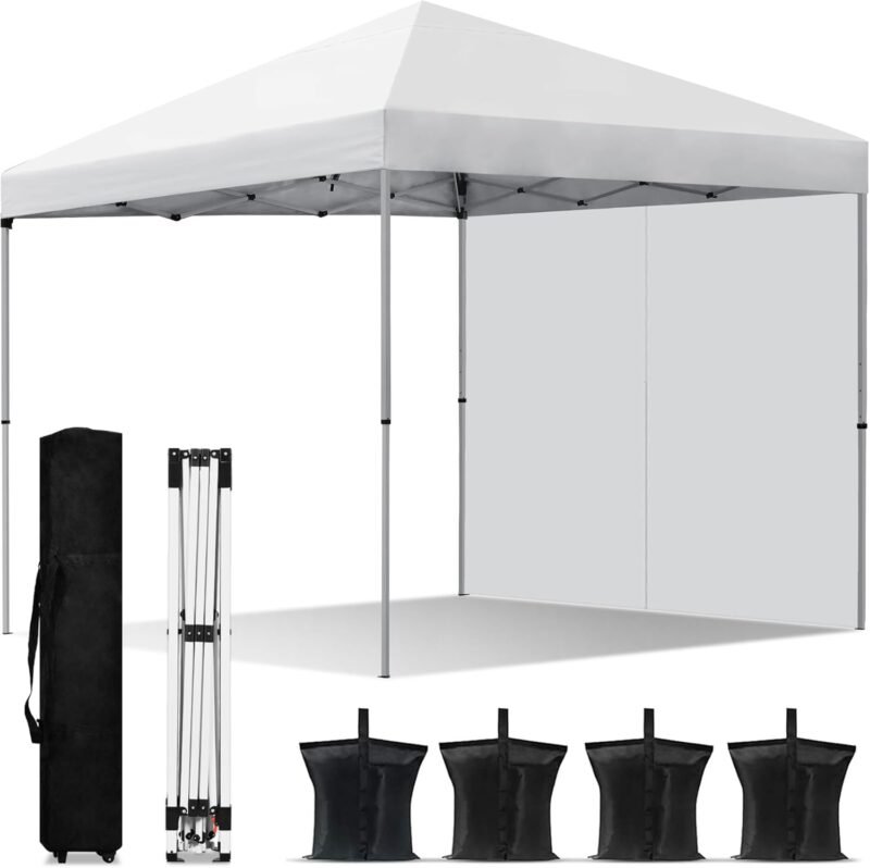 YITAHOME Cenador plegable 3 x 3, resistente al agua, estable, plegable, con 1 pared lateral, carpa para fiestas, protección UV 50+, altura ajustable para exterior, mercado, jardín, patio (blanco)