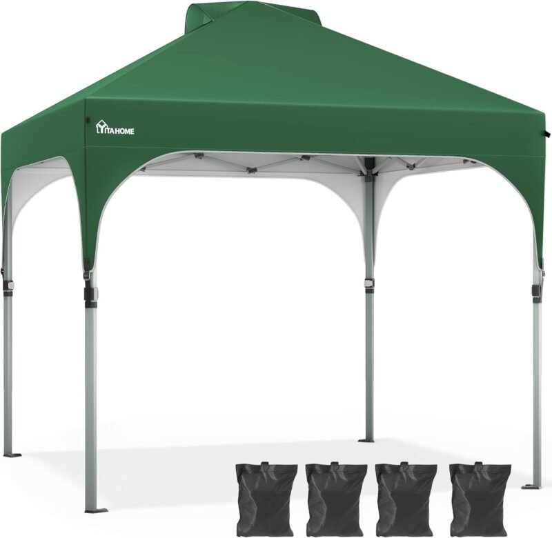 YITAHOME Carpa Plegable Gazebo 3X3 m, Cenador Impermeable Pabellón De Jardín y 4 Bolsas de Arena, Protección UV Altura Ajustable con Bolsa con Ruedas para Camping, Fiestas, Exterior, Verde - Imagen 3