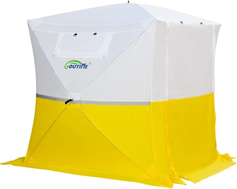 Goutime tenda de trabalho,cenador 2x2M Plegable,Tiendas de Actividad Multifuncional,Carpa Plegable de Jardín,Tienda de Pesca,Cenador desplegable Refugio de Montaje Trabajo（Amarillo y Blanco） - Imagen 3