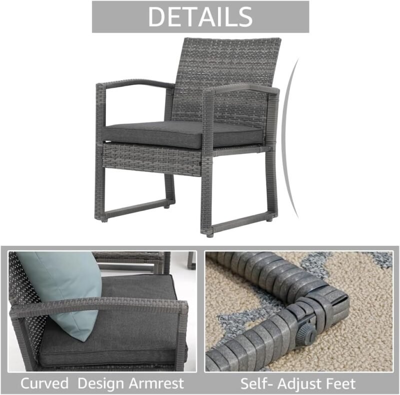 Patiorama 3 Piece Outdoor Patio Furniture Conversation Set, Rattan Chair Set With Coffee Table, For Garden, Balcony, Backyard, Poolside (Dark Grey) - Imagen 6
