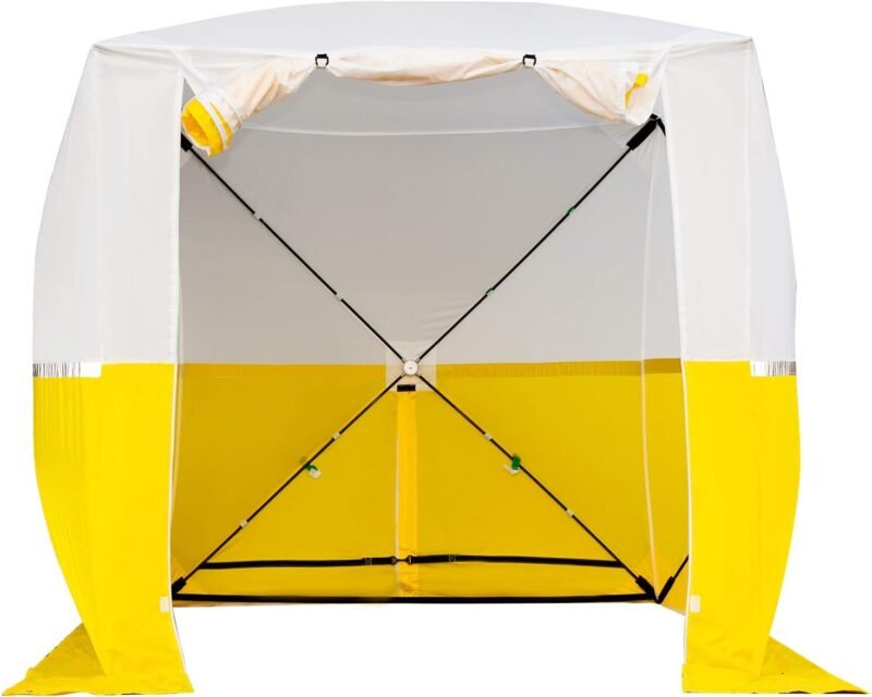 Goutime tenda de trabalho,cenador 2x2M Plegable,Tiendas de Actividad Multifuncional,Carpa Plegable de Jardín,Tienda de Pesca,Cenador desplegable Refugio de Montaje Trabajo（Amarillo y Blanco） - Imagen 2
