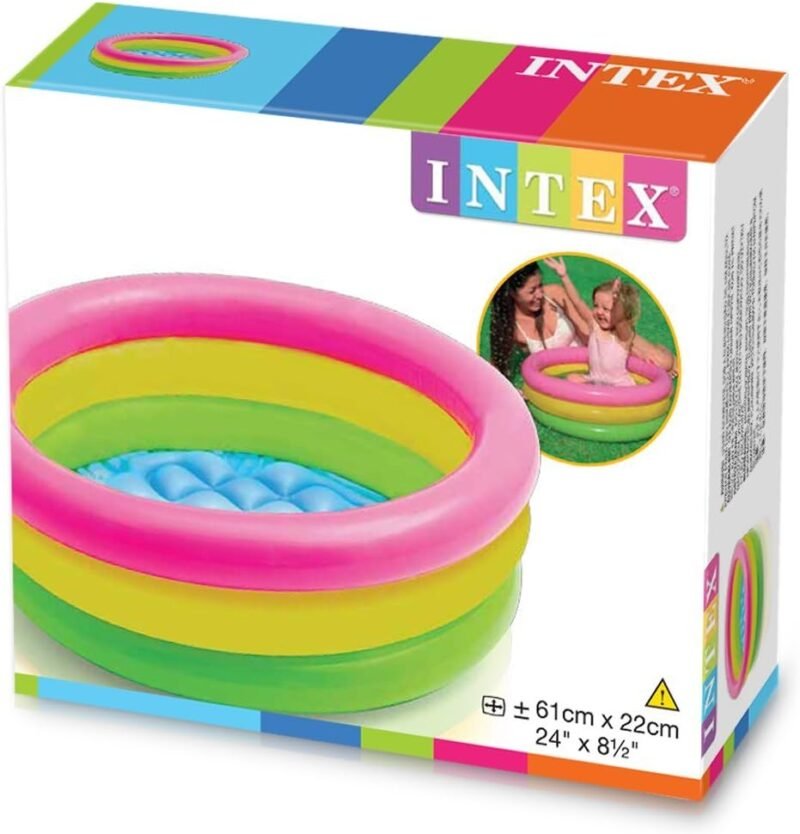 Intex 57107NP - Piscina Redonda hinchable 3 aros +base hinchable 61 x 22 cm, 28 l, Azul, rosa, verde, 1 a 3 años - Imagen 3