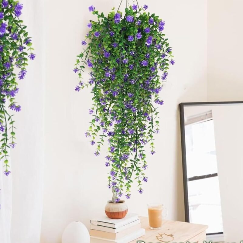Zfseyuh 2 Piezas Planta Artificial Colgante,Flores Artificiales Decorativas,Enredaderas Artificiales de Flores para Decoración Interior y Exterior del Balcón del Jardín 80 cm - Imagen 2