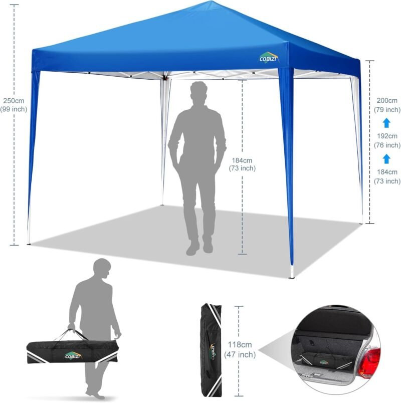 COBIZI Cenador Plegable 3 x 3 m, Impermeable, 3 x 3 m, Plegable, 3 x 3 m, Altura Regulable, con 4 Sacos de Arena (Azul - Imagen 7