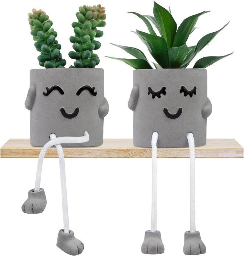 Woltoy 2 Piezas De Plantas Artificiales Decorativas, Plantas Plásticas De Macetas De Cemento, Forma De Patas Colgantes para Caras Sonrientes, para Baño De Sala De Estar De Oficina, Dormitorio