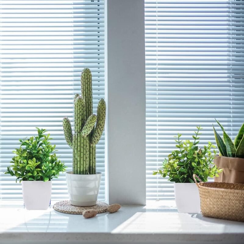 Roqueen 4 Piezas Plantas Artificiales Mini Ecologización Artificiales Macetas Plantas Plásticos Plantas Falsa para Casa Baño Oficina Mesa Decoración - Imagen 6