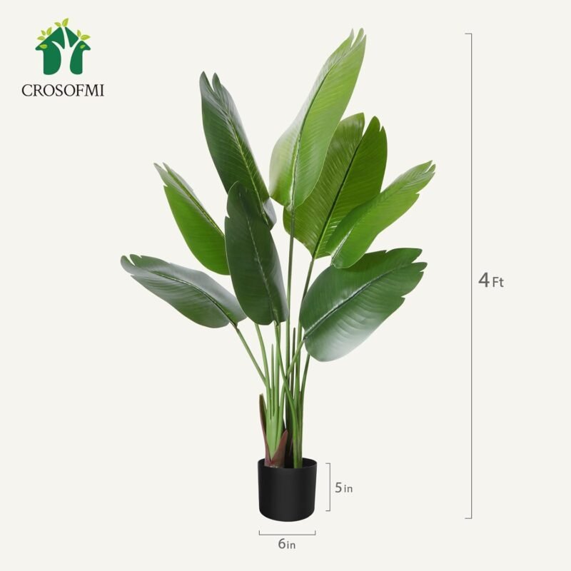 CROSOFMI Planta Artificial Ave del Paraíso 120 cm Palmera Tropical Falsa con 8 Hojas, Plantas Artificiales Maceta para Interior Exterior Casa Hogar Oficina Jardín Decoración Moderna（1 Pack） - Imagen 7