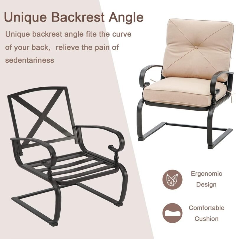 Incbruce 4Pcs Outdoor Metal Furniture Patio Conversation Sets (Glider, Bistro Table, 2 Spring Lounge Chairs) - Wrought Iron Outdoor Glider Chairs Sets (Brown) - Imagen 5