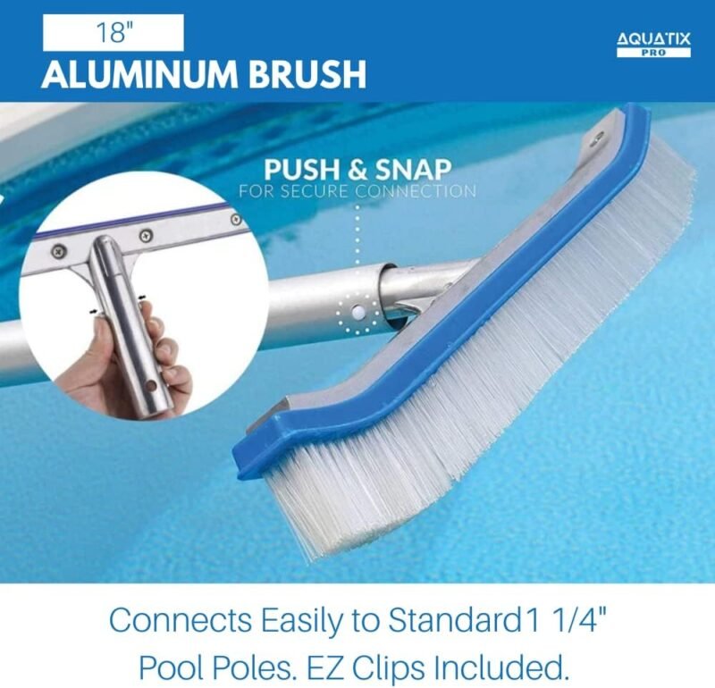 Cabezal de cepillo para piscina Premium, 45 cm, aluminio, cepillo de limpieza por Aquatix Pro con Clips EZ, para paredes, azulejos y suelos, diseño elegante y cerdas resistentes - Imagen 6