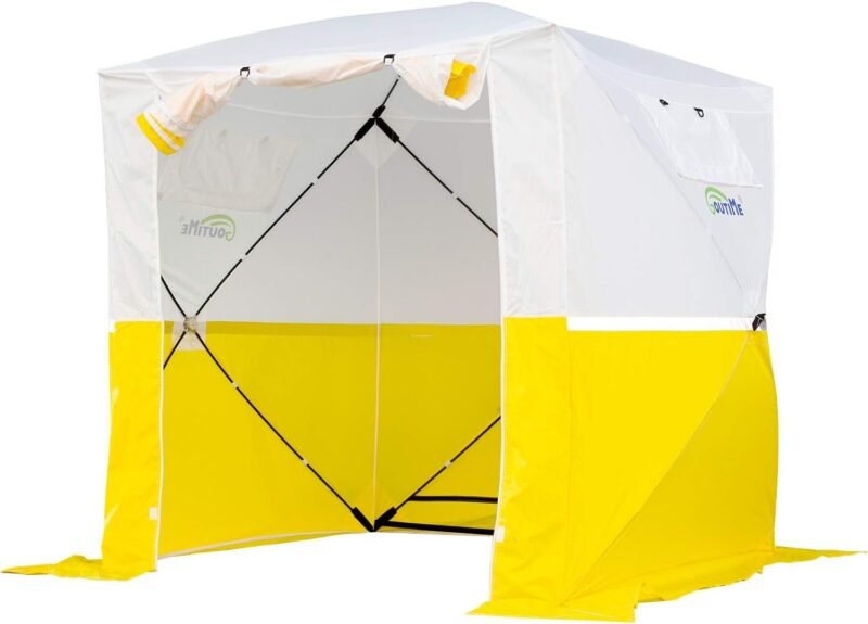 Goutime tenda de trabalho,cenador 2x2M Plegable,Tiendas de Actividad Multifuncional,Carpa Plegable de Jardín,Tienda de Pesca,Cenador desplegable Refugio de Montaje Trabajo（Amarillo y Blanco）