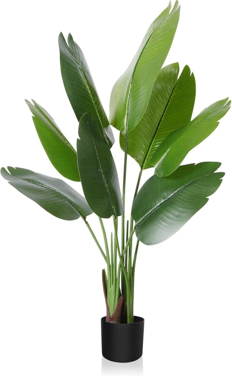CROSOFMI Planta Artificial Ave del Paraíso 120 cm Palmera Tropical Falsa con 8 Hojas, Plantas Artificiales Maceta para Interior Exterior Casa Hogar Oficina Jardín Decoración Moderna（1 Pack）