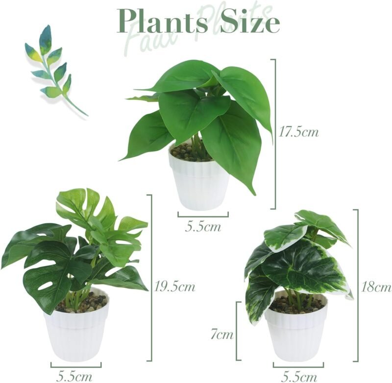 YAOYIN 3 Piezas Plantas Artificiales Decorativas, Ecologización Artificiales Macetas Plantas Plásticos Plantas Falsa, Planta Artificial Pequeña para Decoracion Hogar Sala de Estar Baño Jardín Oficina - Imagen 2