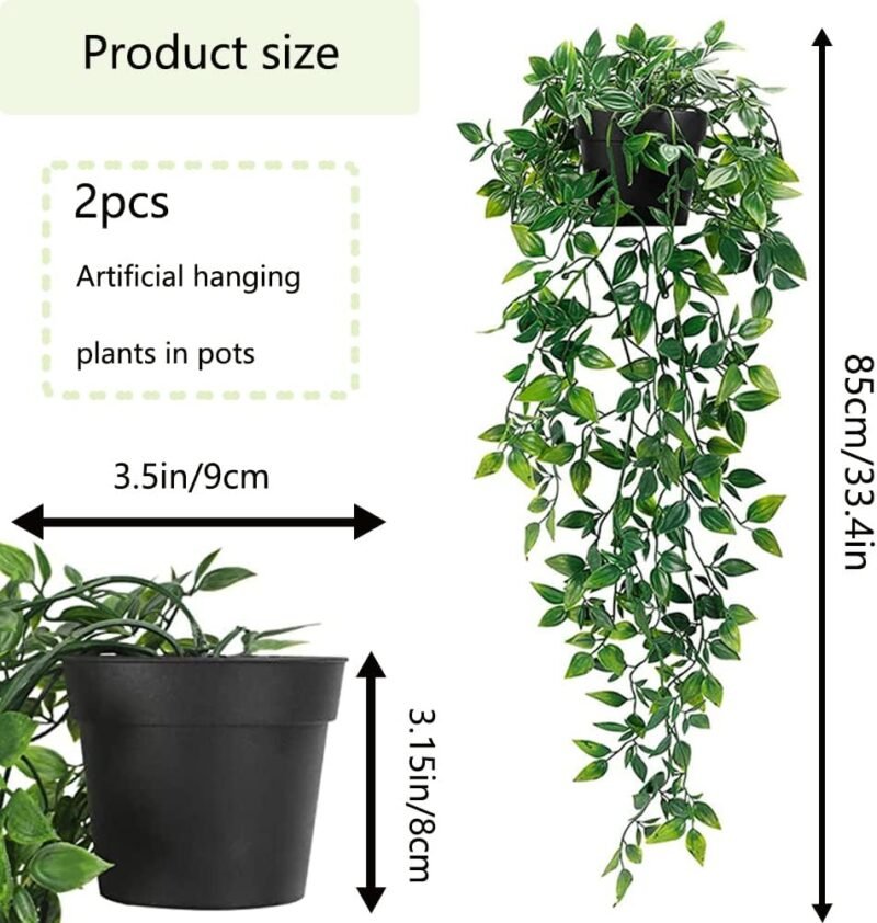 Plantas Artificiales Colgantes con Maceta, 2 Pcs Plantas Artificiales Decorativas, Planta Colgante Plantas, Falsas en Maceta para Estante Interior - Imagen 2