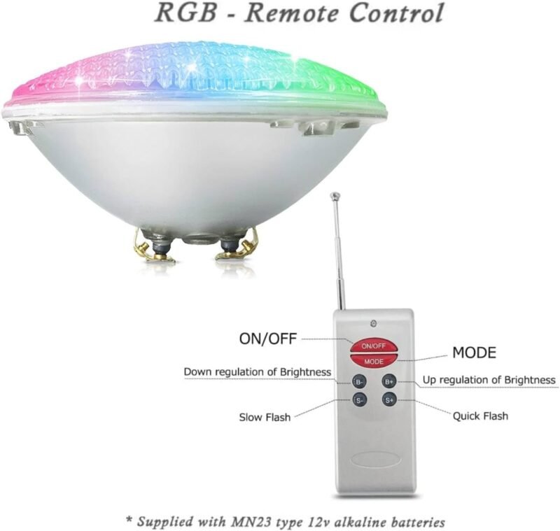 COOLWEST RGB Luces de la piscina LED PAR56 18W Iluminación de piscinas con Control Remoto 12V AC/DC, Luminarias subacuáticas IP68 impermeables Reemplazar bombillas halógenas de 150W - Imagen 2