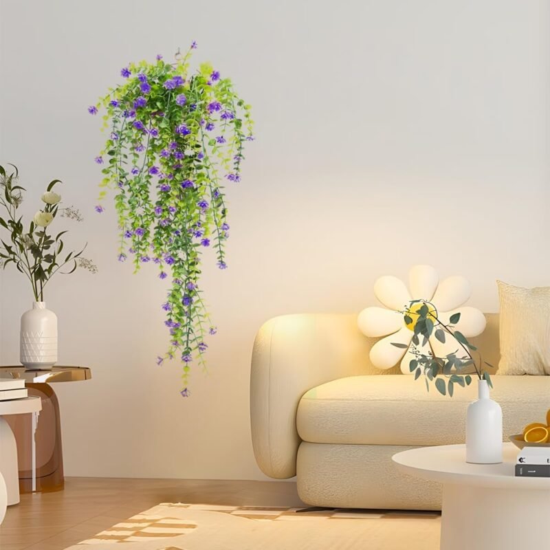 Zfseyuh 2 Piezas Planta Artificial Colgante,Flores Artificiales Decorativas,Enredaderas Artificiales de Flores para Decoración Interior y Exterior del Balcón del Jardín 80 cm - Imagen 4
