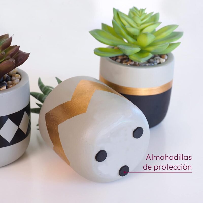 Gadgy Plantas Artificiales Decorativas con Maceta | Juego De 3 | Planta Artificial Decorativa | Plantas Falsas En Macetas De Cemento | Decoracion Interior | Tiestos Pequeñas - Imagen 5