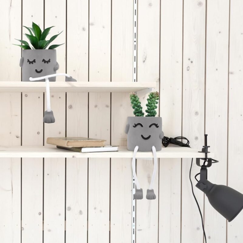 Woltoy 2 Piezas De Plantas Artificiales Decorativas, Plantas Plásticas De Macetas De Cemento, Forma De Patas Colgantes para Caras Sonrientes, para Baño De Sala De Estar De Oficina, Dormitorio - Imagen 5