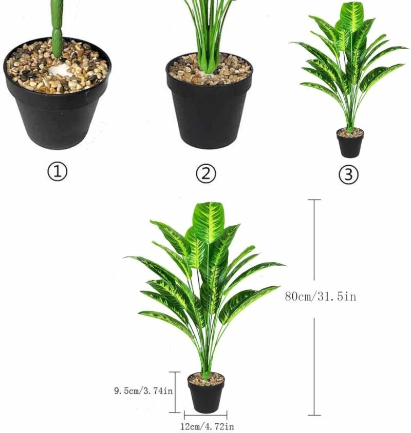 AIVORIUY Planta Artificial Ave del Paraiso Árbol Artificial in Maceta Hawaiian Tropic Palma Plantas Banano y Hoja Verde 80cm para Hogar Baño Boda Salon Planta Falsa Decoración (Amarillo) - Imagen 2