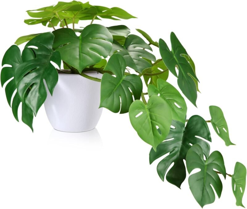 SOGUYI Plantas Artificiales 50cm Plantas Decorativas Tropical Monstera Potted Decorativas Plantas para Hogar Oficina Modernos Decoración(1 Piezas)